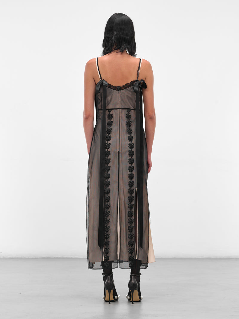 Black Layered Slit Ribbon Dress (7435-1276-BLACK-NUDE)