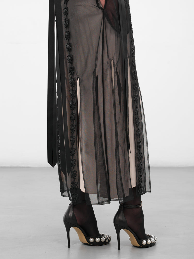 Black Layered Slit Ribbon Dress (7435-1276-BLACK-NUDE)