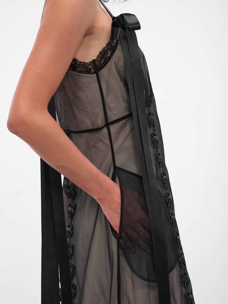 Black Layered Slit Ribbon Dress (7435-1276-BLACK-NUDE)