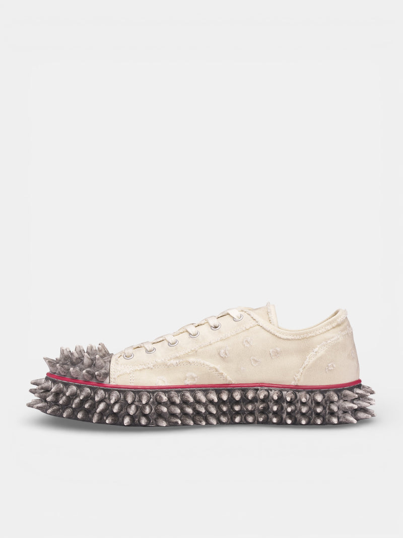 White Canvas Spiky Sneakers (76FT67-WHITE)