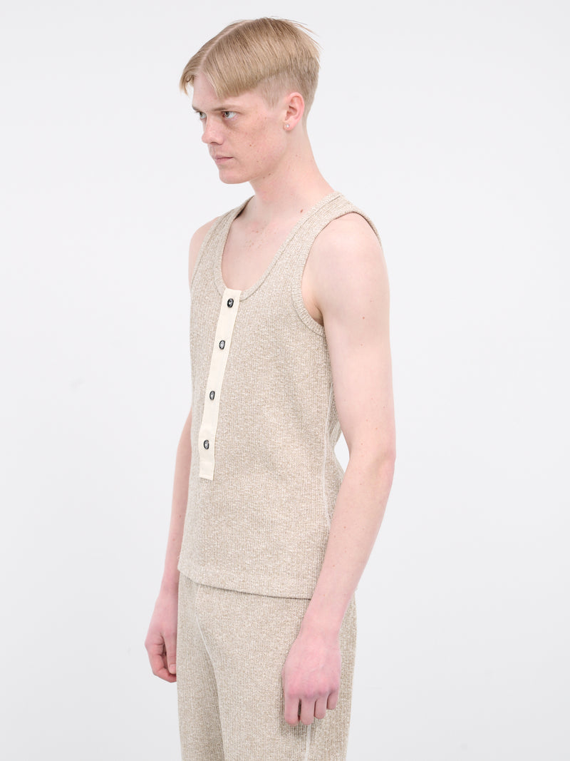 Rib-Knit Sleeveless Tank Top (779199V3WV0-2066-BEIGE-WHITE)