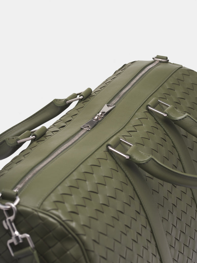 Gray Intrecciato Leather Duffel Bag (795287V2HL1005-CROCODILE-SILVE)