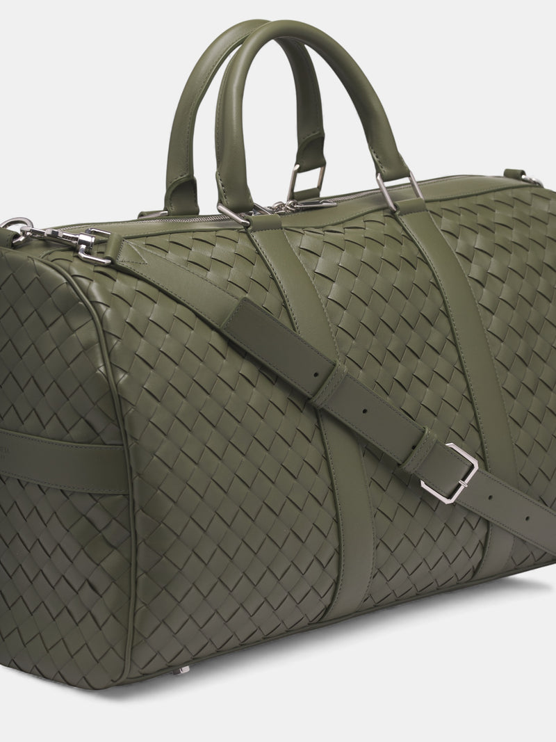 Gray Intrecciato Leather Duffel Bag (795287V2HL1005-CROCODILE-SILVE)