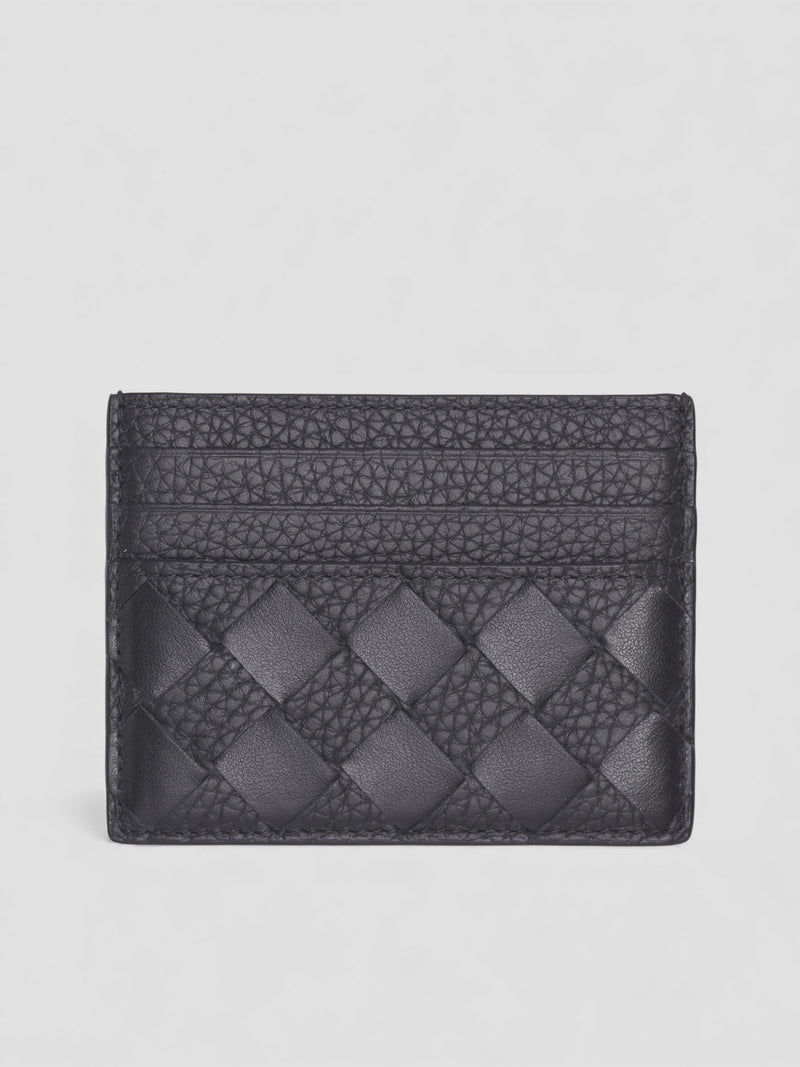 Black Intrecciato Leather Card Case (795612V63U2001-BLACK)