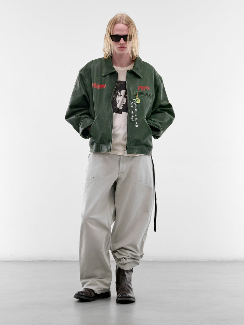 Leather "I Am Not Ashamed" Jacket (7U006Q1010-GREEN)