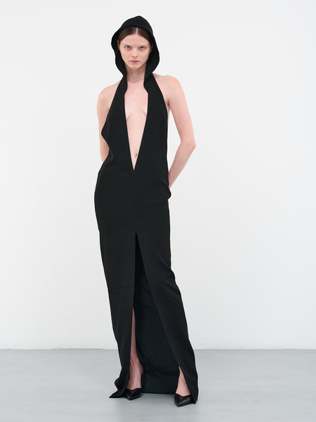 formal dress with hood Hooded Maxi (805-BLACK) Zipper up