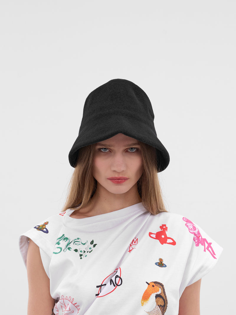 Black Wool Knit Cloche Hat (8102002K-K006J-CLOCHE-N401-BLA)