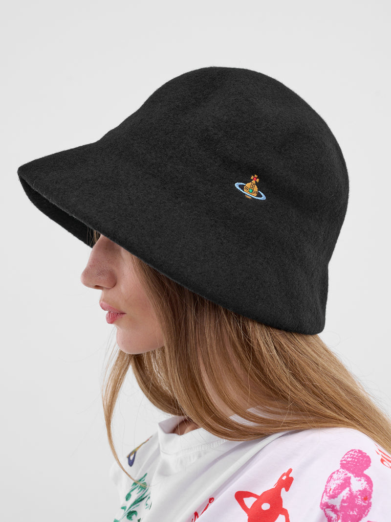 Black Wool Knit Cloche Hat (8102002K-K006J-CLOCHE-N401-BLA)