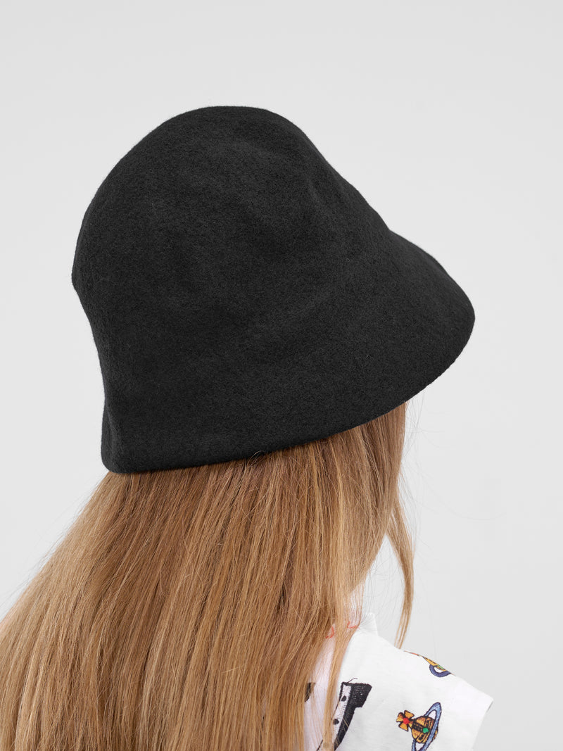 Black Wool Knit Cloche Hat (8102002K-K006J-CLOCHE-N401-BLA)