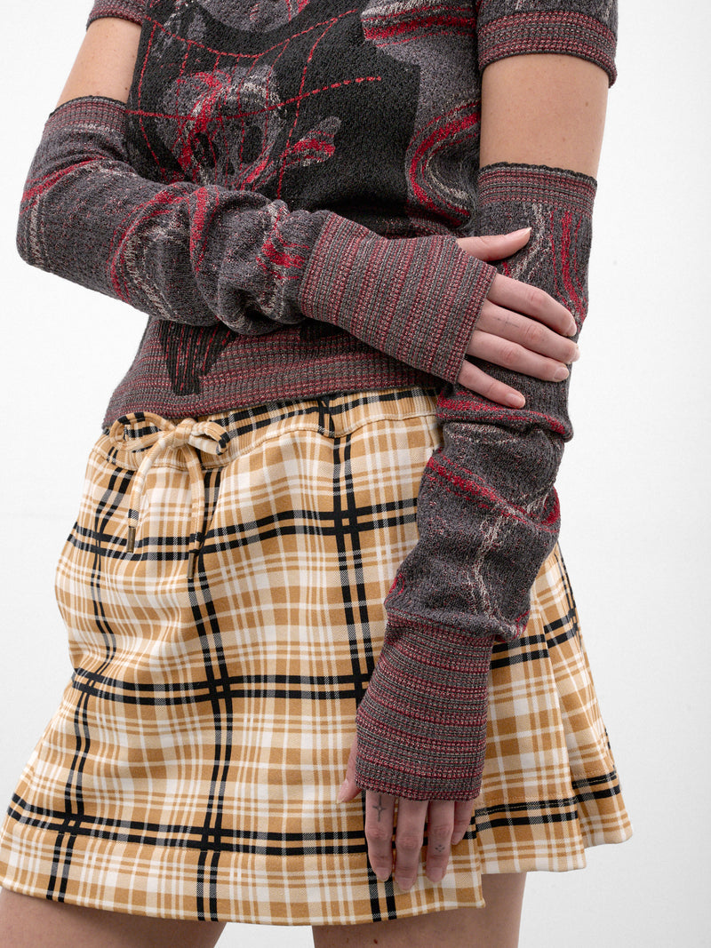 Gray Fingerless Squiggle Long Gloves (8109000U-C00AE-GREY-STONE-RED)