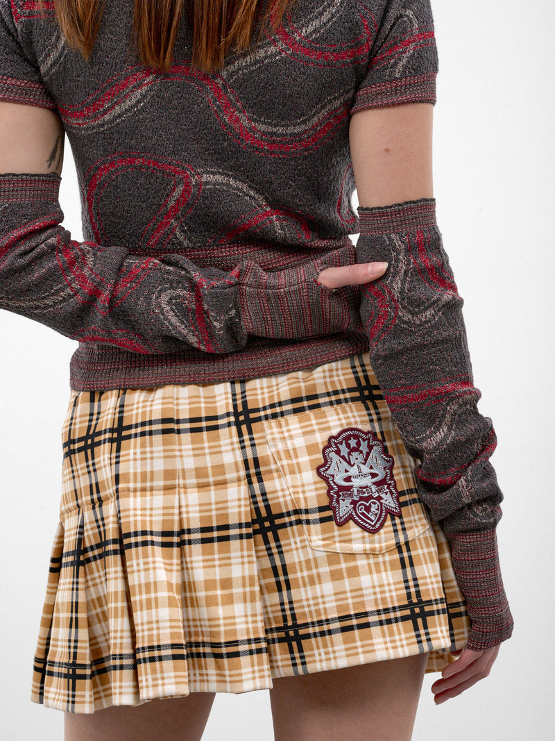 Gray Fingerless Squiggle Long Gloves (8109000U-C00AE-GREY-STONE-RED)