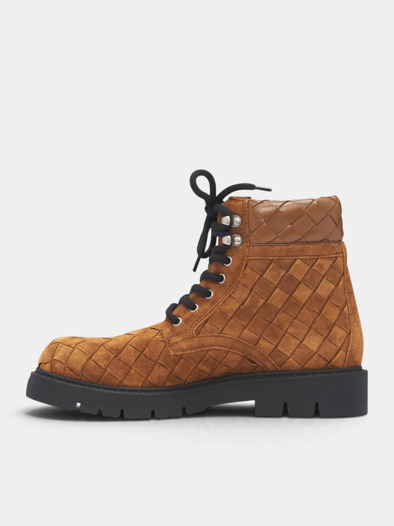 Dark Caramel Intrecciato Calfskin Boots (837876V3QE0-9866-DARK-CARAMEL)