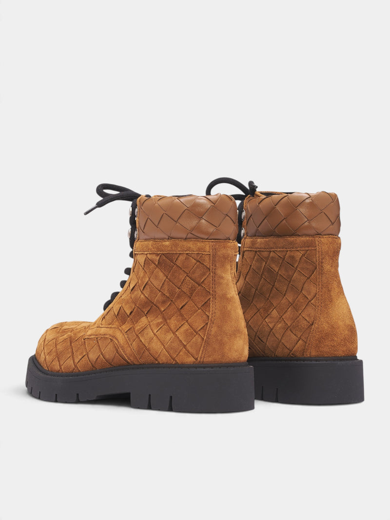 Dark Caramel Intrecciato Calfskin Boots (837876V3QE0-9866-DARK-CARAMEL)