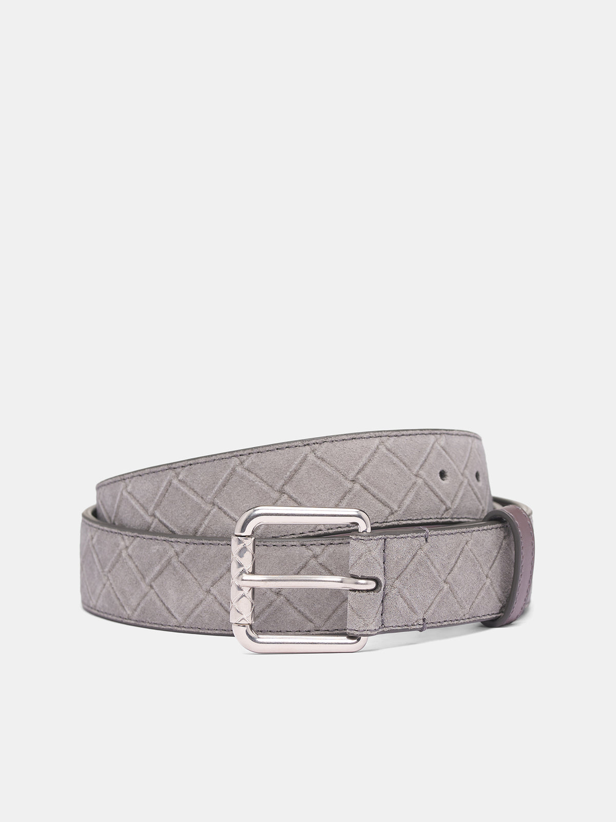 Gray Stamped Intrecciato Suede Belt (838467V5TK1-8900-METAL-PEBBLE)