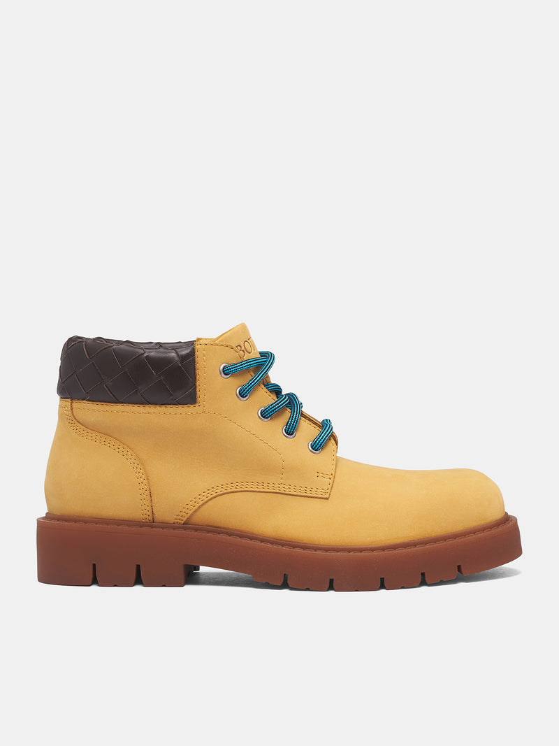 Intrecciato Leather Haddock Cropped Boot (841489-V3H61-7166-OCRE-FONDANT)