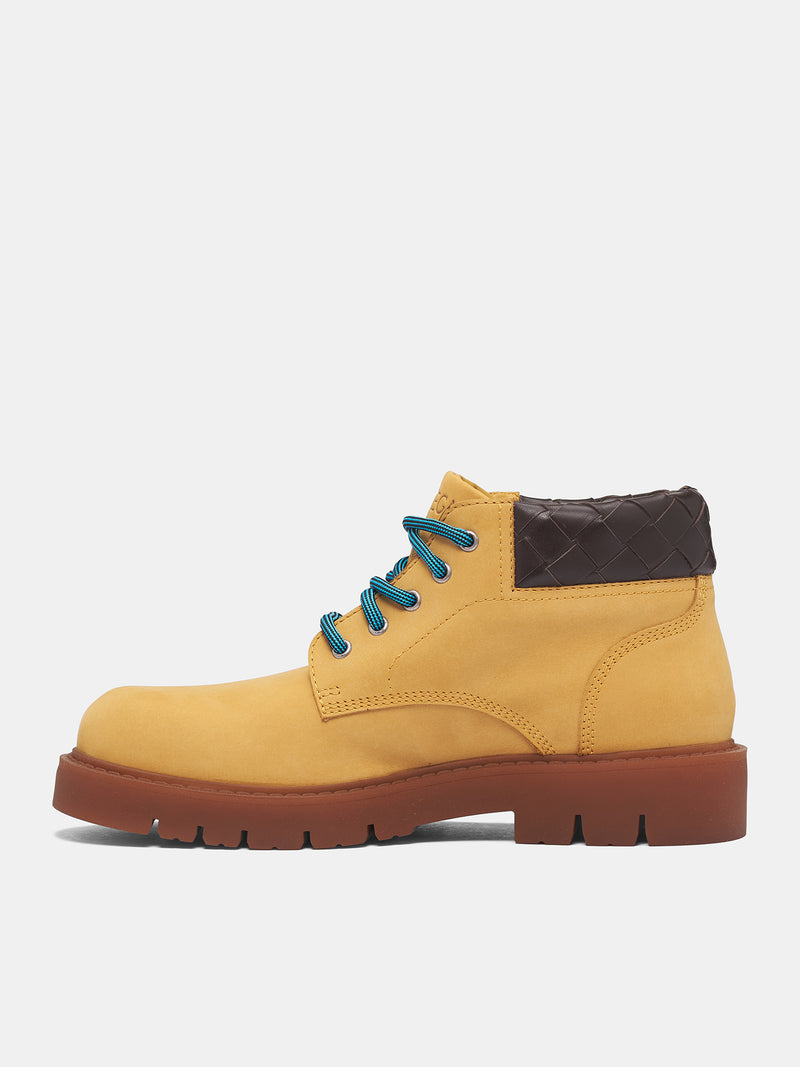 Intrecciato Leather Haddock Cropped Boot (841489-V3H61-7166-OCRE-FONDANT)
