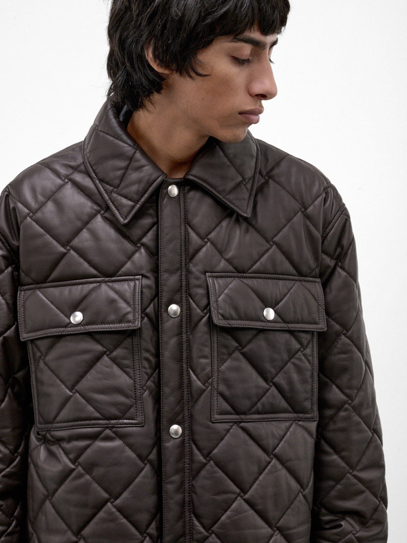 Brown Leather Quilted Shirt JAcket (853935V6FD0-2135-BROWN)