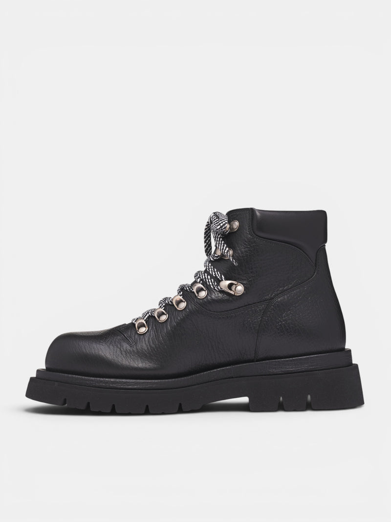 Black Grained Leather Hiking Boots (855196V5U32022-BLACK-TRANSPARE)