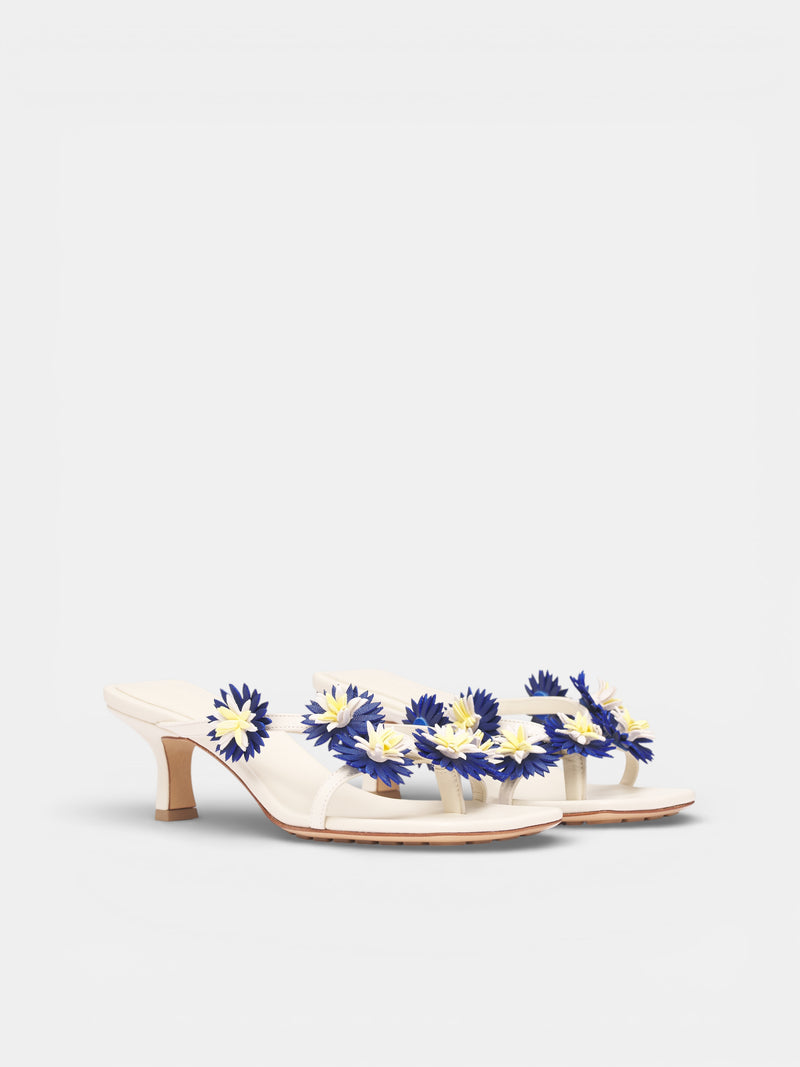 White Flower Applique Heeled Sandals (855905V65S0007-OFF-WHITE)