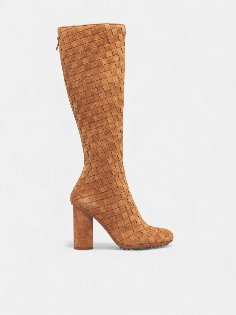 Beige Intrecciato Suede High Boots (855922V4JC0003-TAFFY)