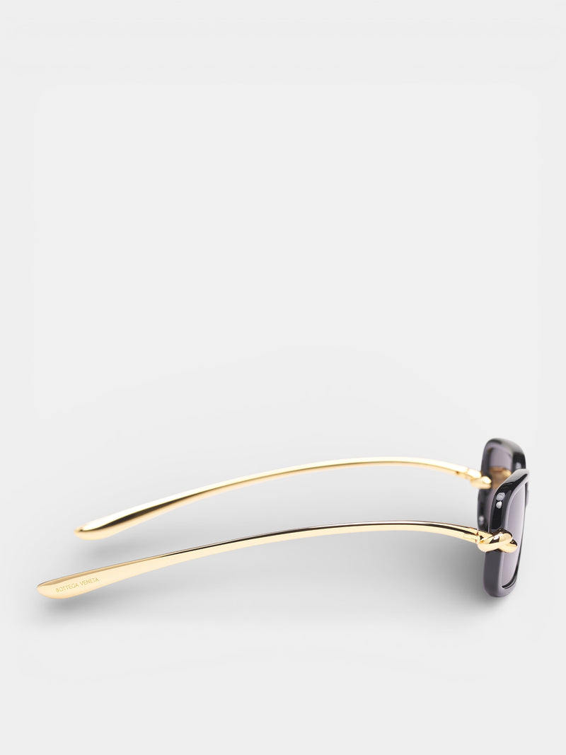 Black Knot Rectangular Sunglasses (861357-VBL80-1280-BLACK-GOLD)