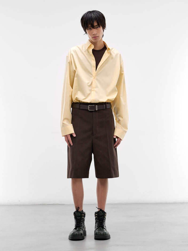 Brown Cotton Gabardine Wide Shorts (864810V6DO0-2608-DARK-CARRUBO)
