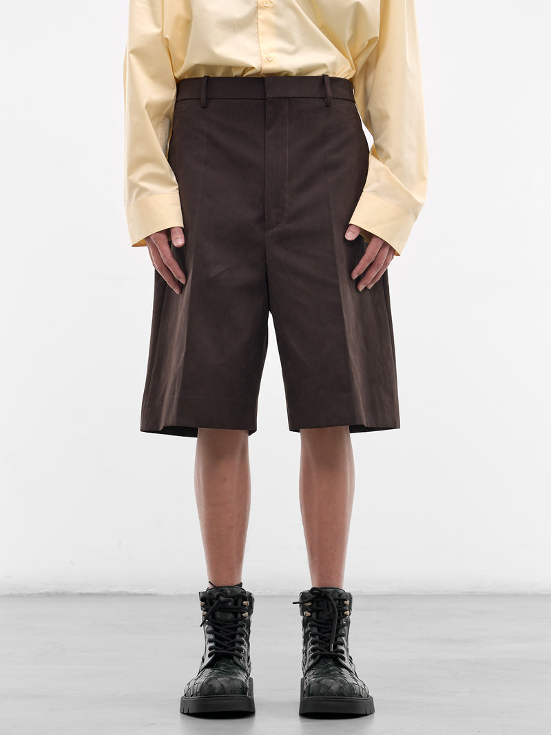 Brown Cotton Gabardine Wide Shorts (864810V6DO0-2608-DARK-CARRUBO)