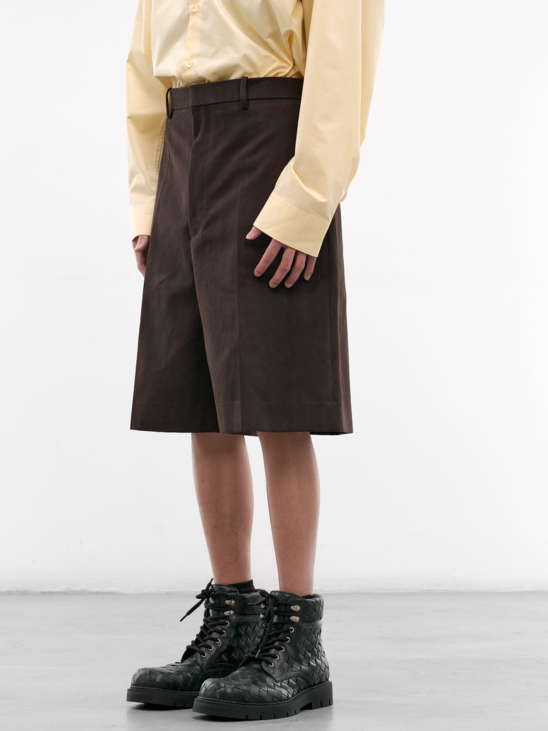 Brown Cotton Gabardine Wide Shorts (864810V6DO0-2608-DARK-CARRUBO)