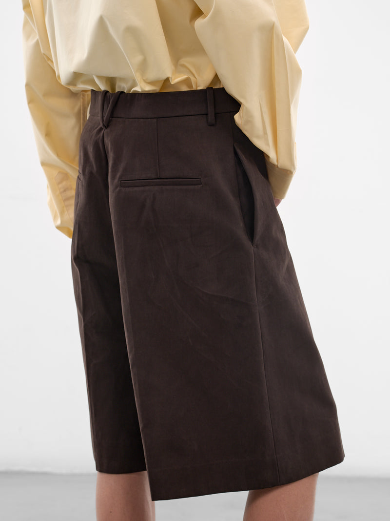 Brown Cotton Gabardine Wide Shorts (864810V6DO0-2608-DARK-CARRUBO)