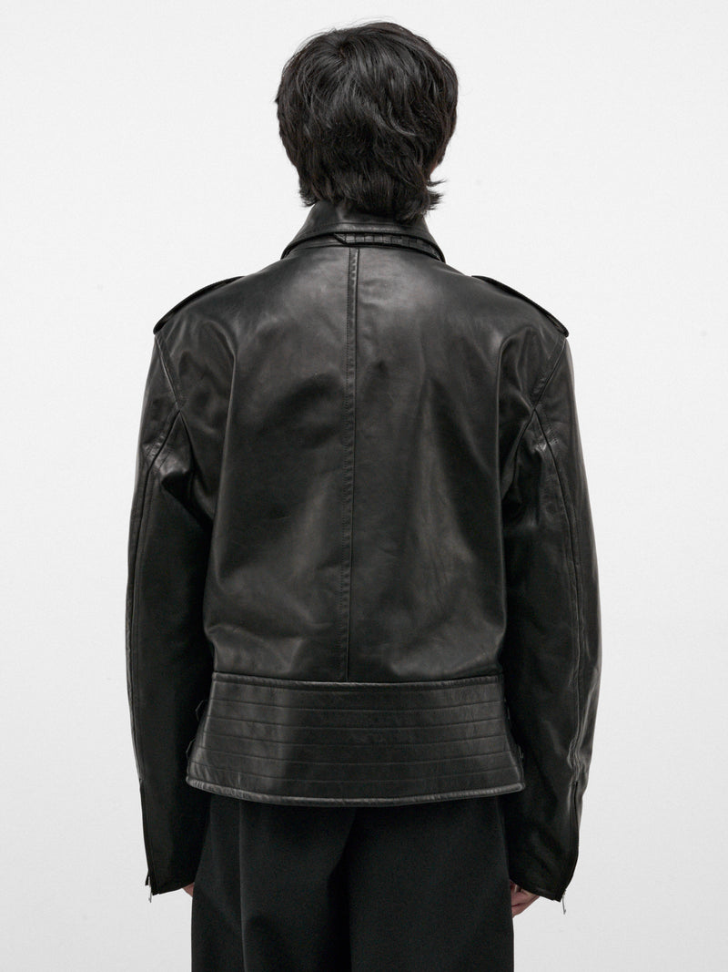 Black Leather Biker Jacket (871367V6LH0-1010-DOUBLE-BLACK)