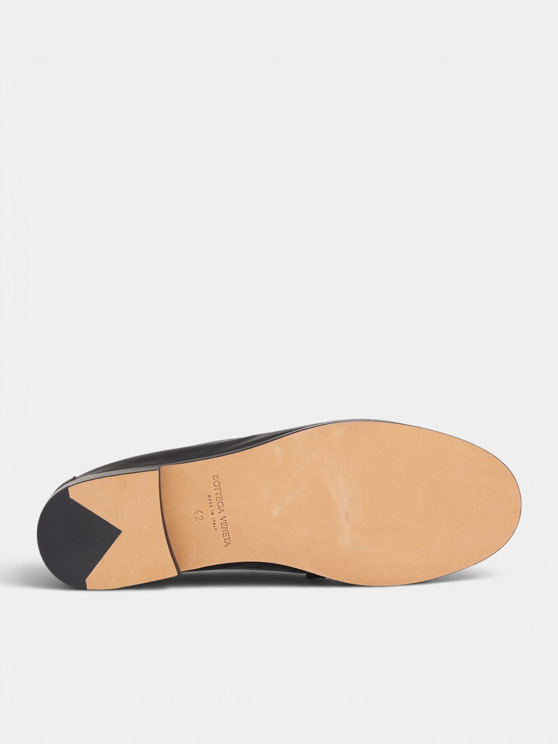 Black Leather Intrecciato Loafers (876082VBSDO-1000-BLACK)