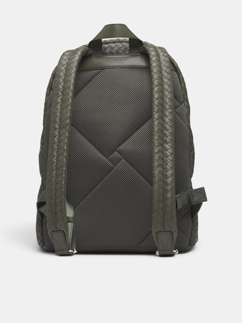 Green Leather Intrecciato 1975 Backpack (876359V4RT3-3815-BARK-GREEN)