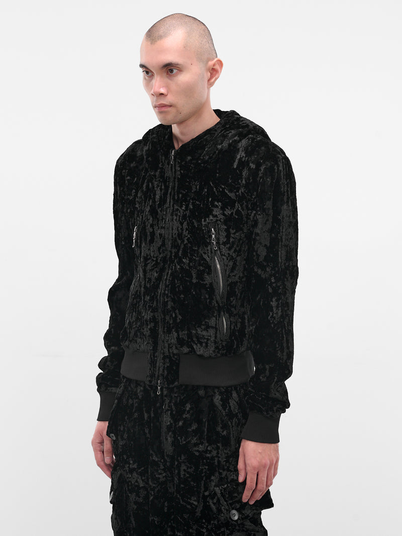 Black Crushed Velvet Zip Hoodie (917BLM5-BLACK)