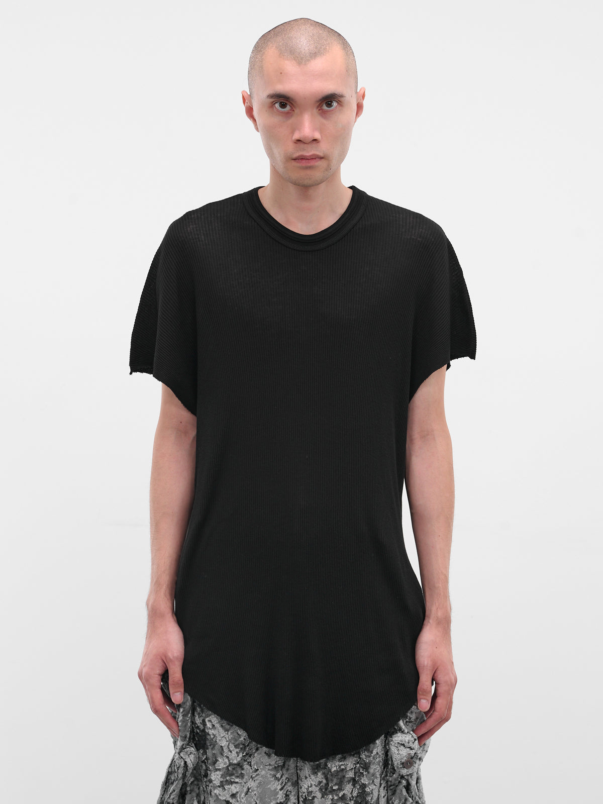 Black Cotton-Silk Ribbed Tee (917CUM8-BLACK)