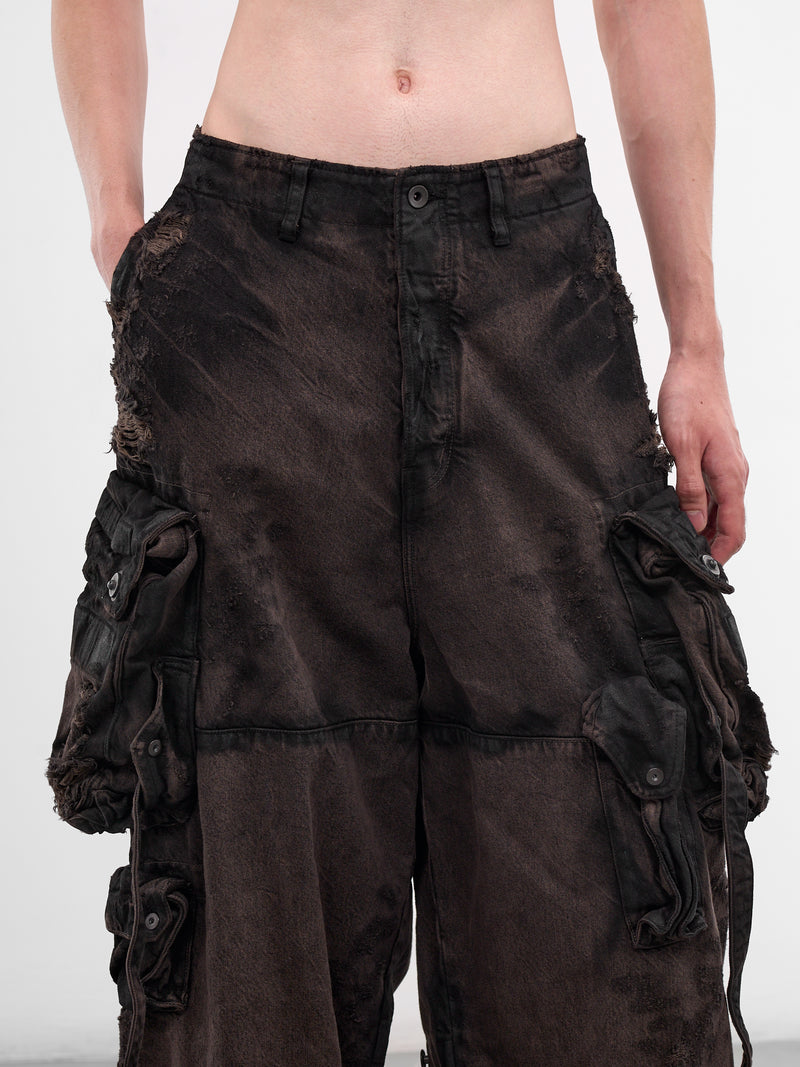 Brown Distressed Denim Cargo Pants (917PAM1-BW-DARK-BROWN)