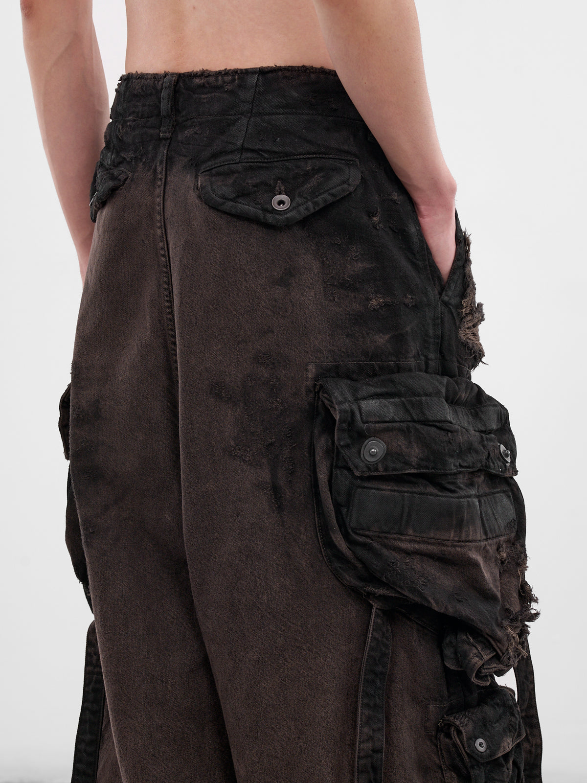 Brown Distressed Denim Cargo Pants (917PAM1-BW-DARK-BROWN)