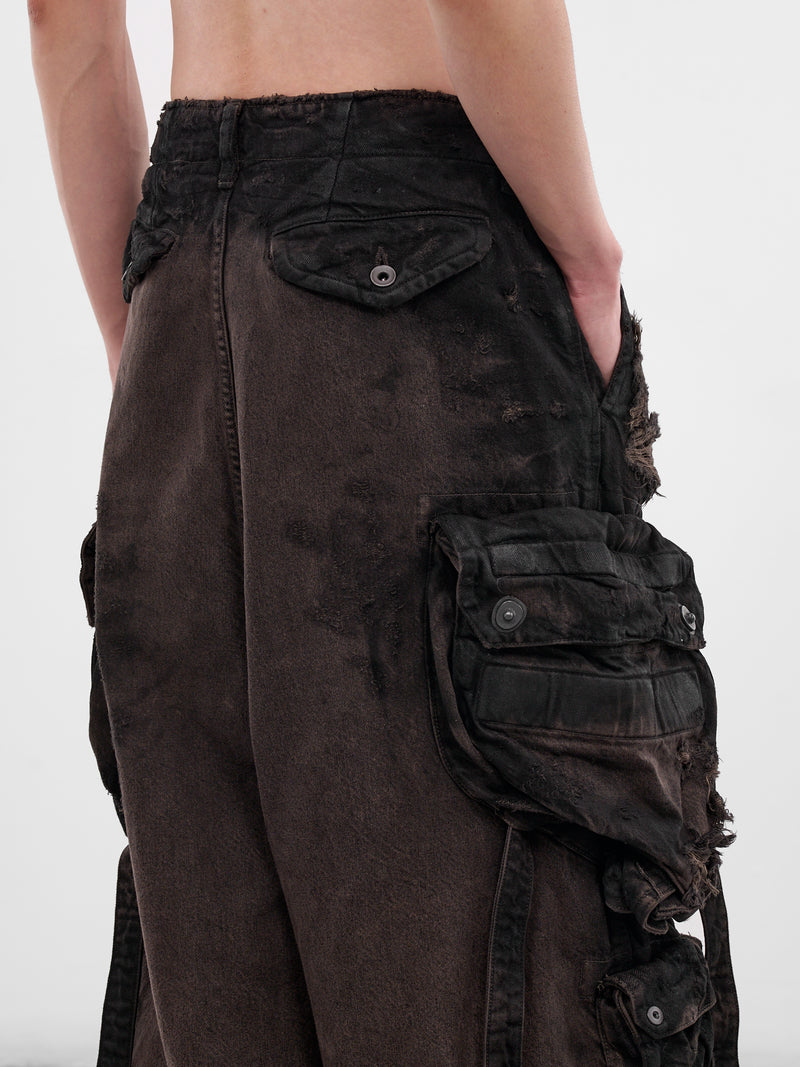 Brown Distressed Denim Cargo Pants (917PAM1-BW-DARK-BROWN)