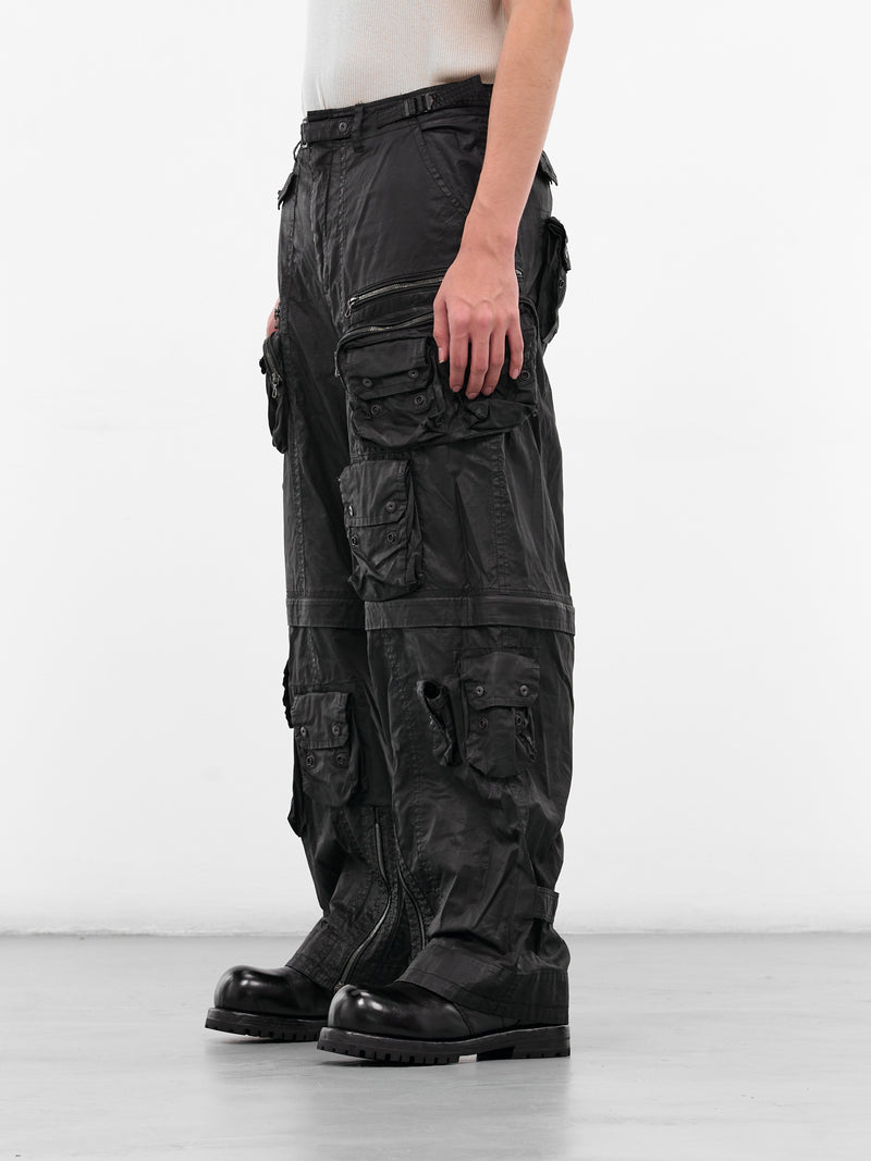 Black Coated Canvas Cargo Pants (917PAM11-BLACK)