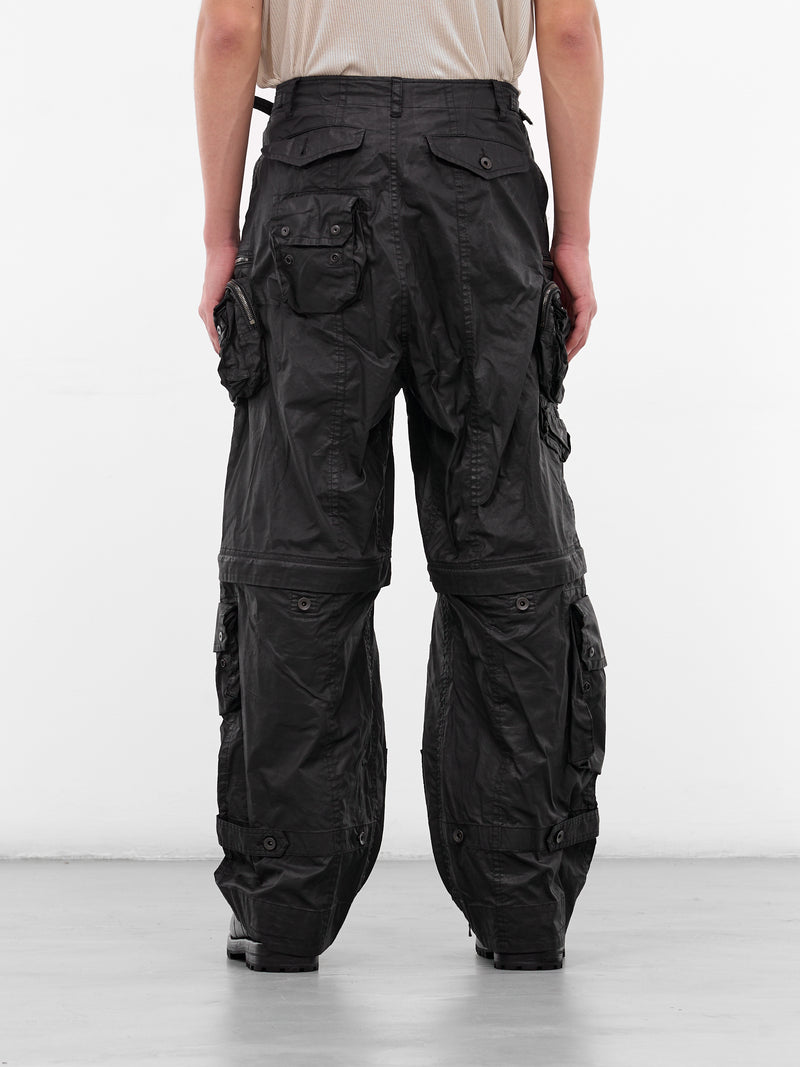 Black Coated Canvas Cargo Pants (917PAM11-BLACK)