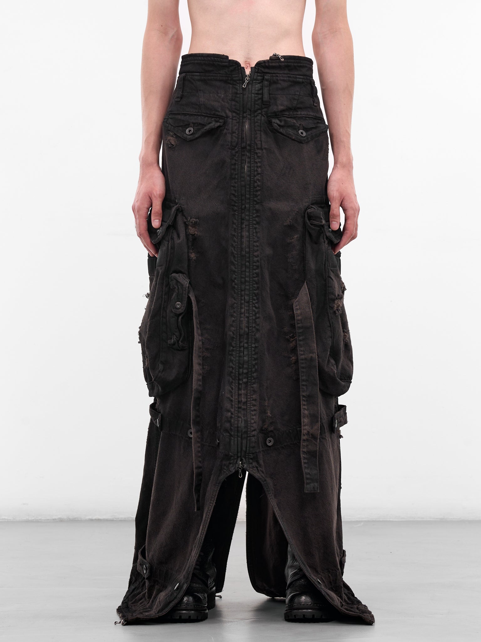 Brown Distressed Denim Long Skirt (917SKU10-BW-DARK-BROWN)