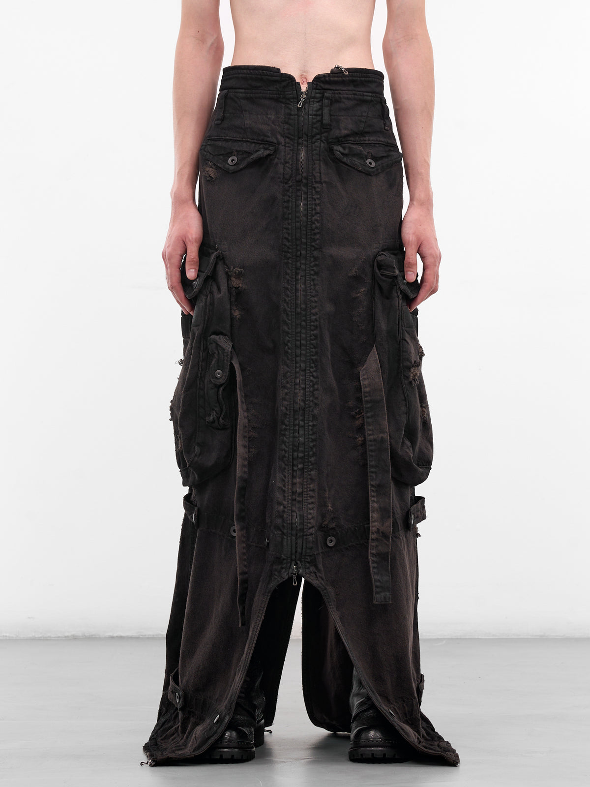 Brown Distressed Denim Long Skirt (917SKU10-BW-DARK-BROWN)