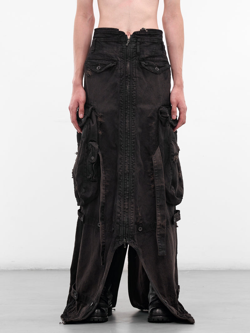 Brown Distressed Denim Long Skirt (917SKU10-BW-DARK-BROWN)