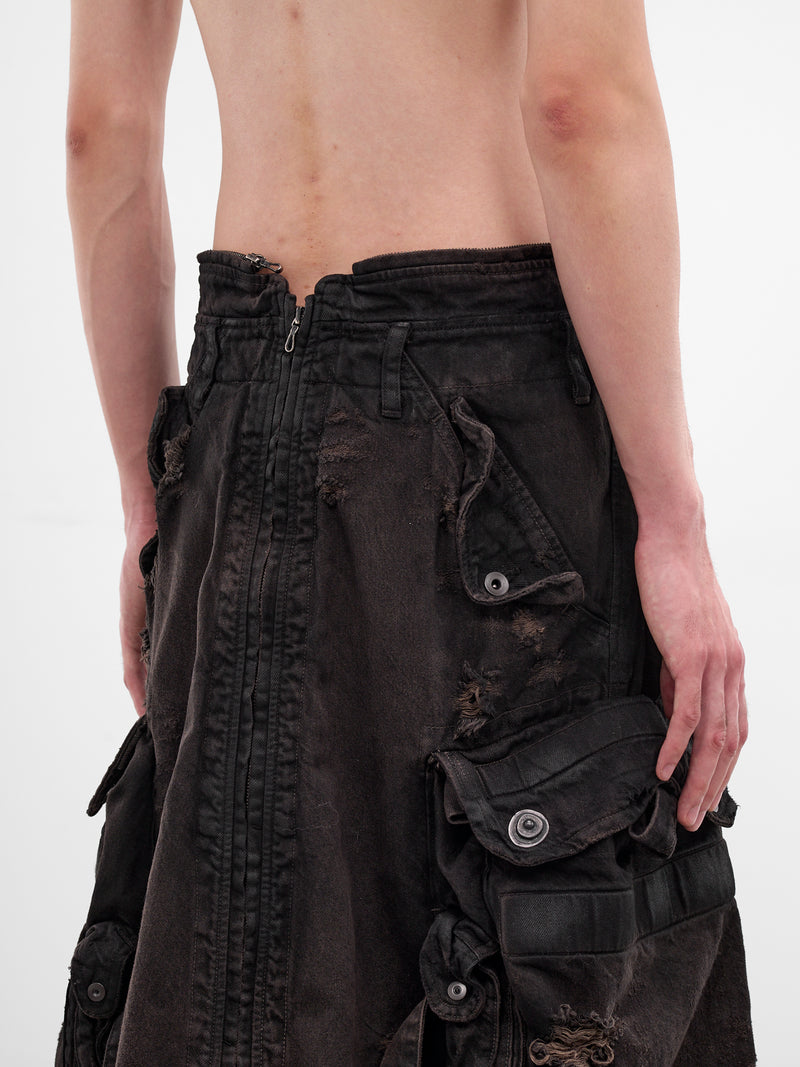 Brown Distressed Denim Long Skirt (917SKU10-BW-DARK-BROWN)