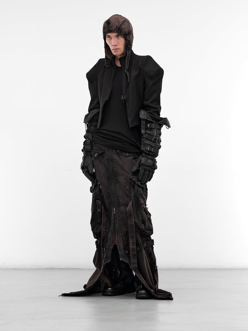 Brown Distressed Denim Long Skirt (917SKU10-BW-DARK-BROWN)