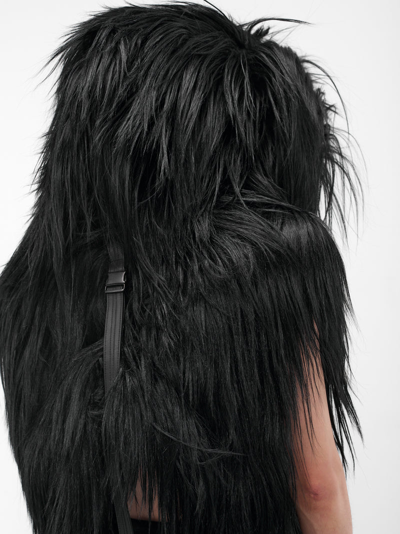 Black Goat Fur Hooded Vest (917STU1-BLACK)