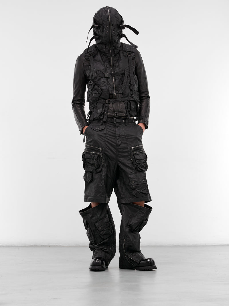 Black Coated Canvas Cargo Pants (917PAM11-BLACK)