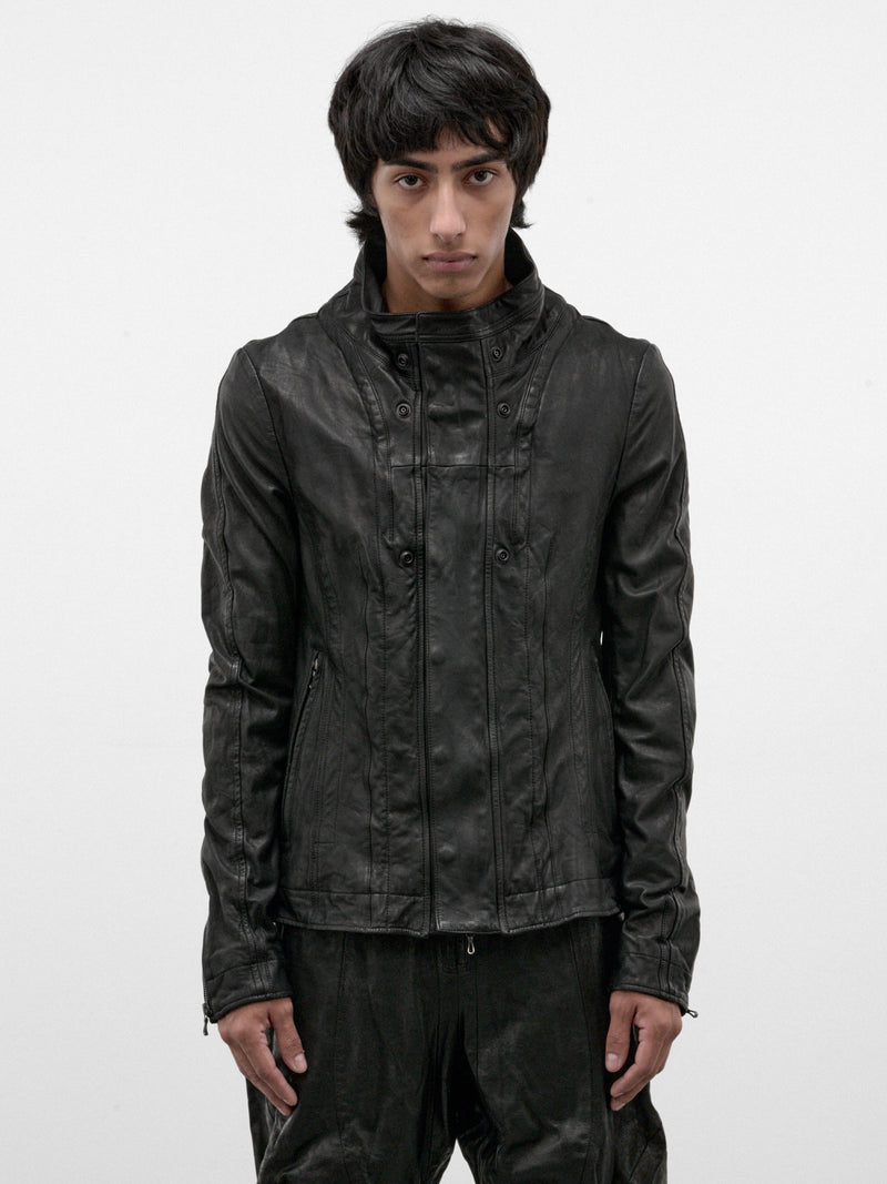 Black Leather Asymmetric Jacket (957BLM10-BLACK)