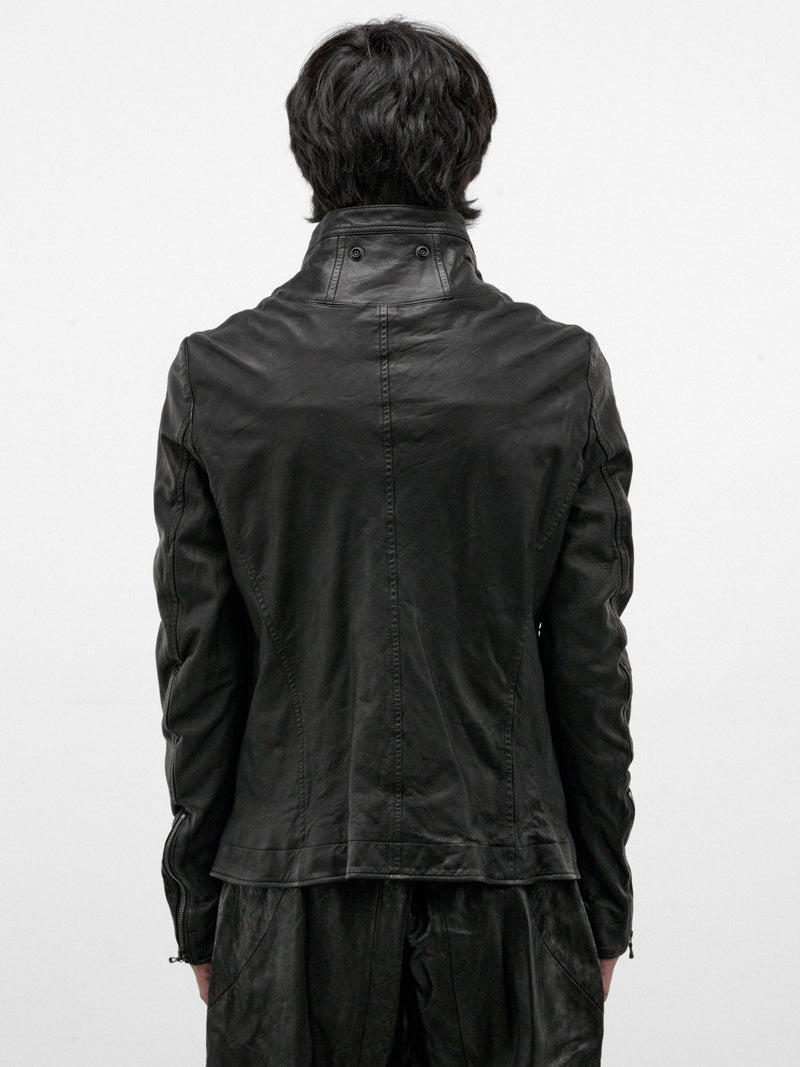 Black Leather Asymmetric Jacket (957BLM10-BLACK)