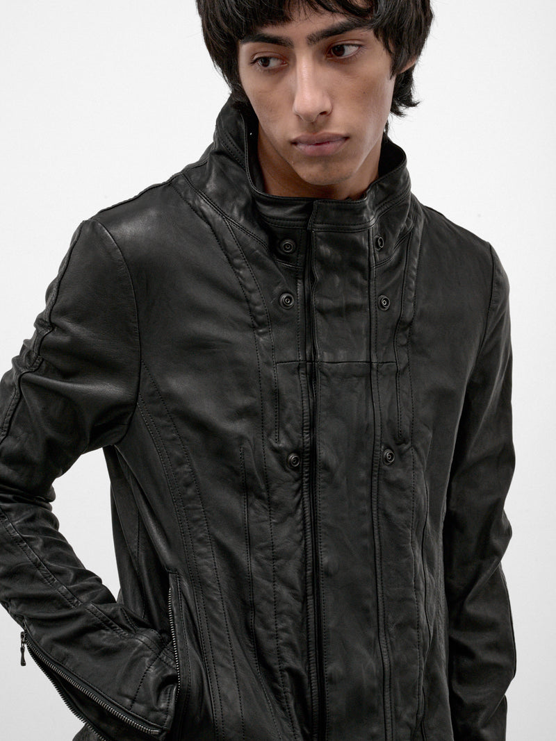 Black Leather Asymmetric Jacket (957BLM10-BLACK)