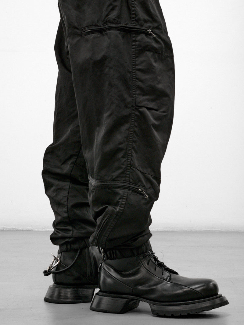 Black Nylon Cargo Pants (957PAM15-BLACK)
